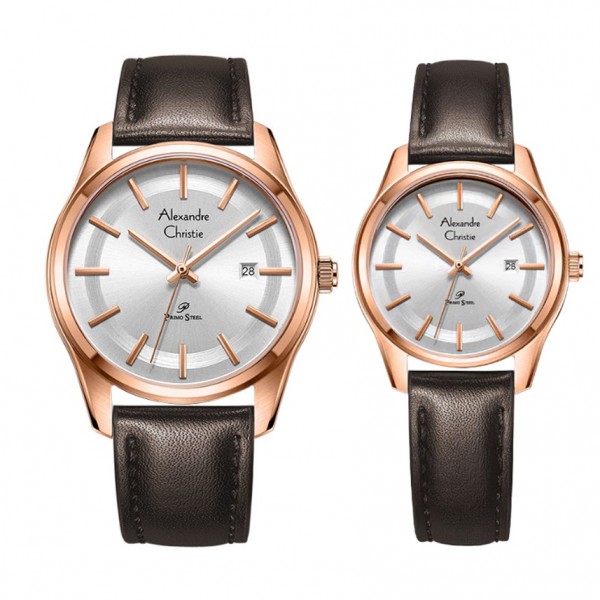 Alexandre Christie AC 1027 Rosegold White Brown Leather Couple